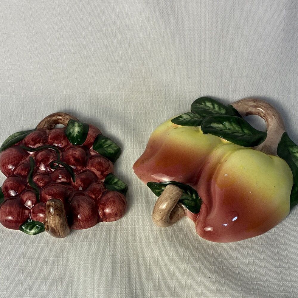 Chalkware Fruit Decor Set Of Two Vintage Mango And Grapes